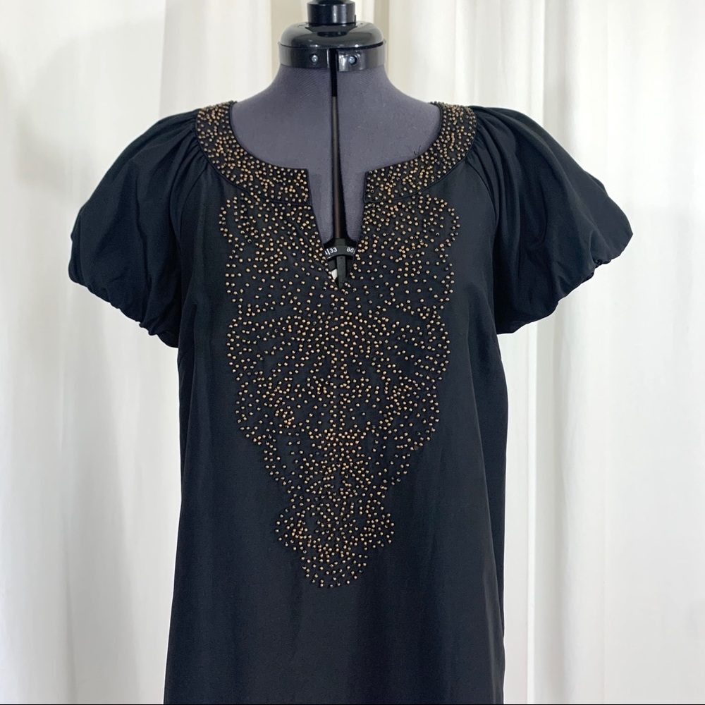 Black puffy sleeve beaded black dress